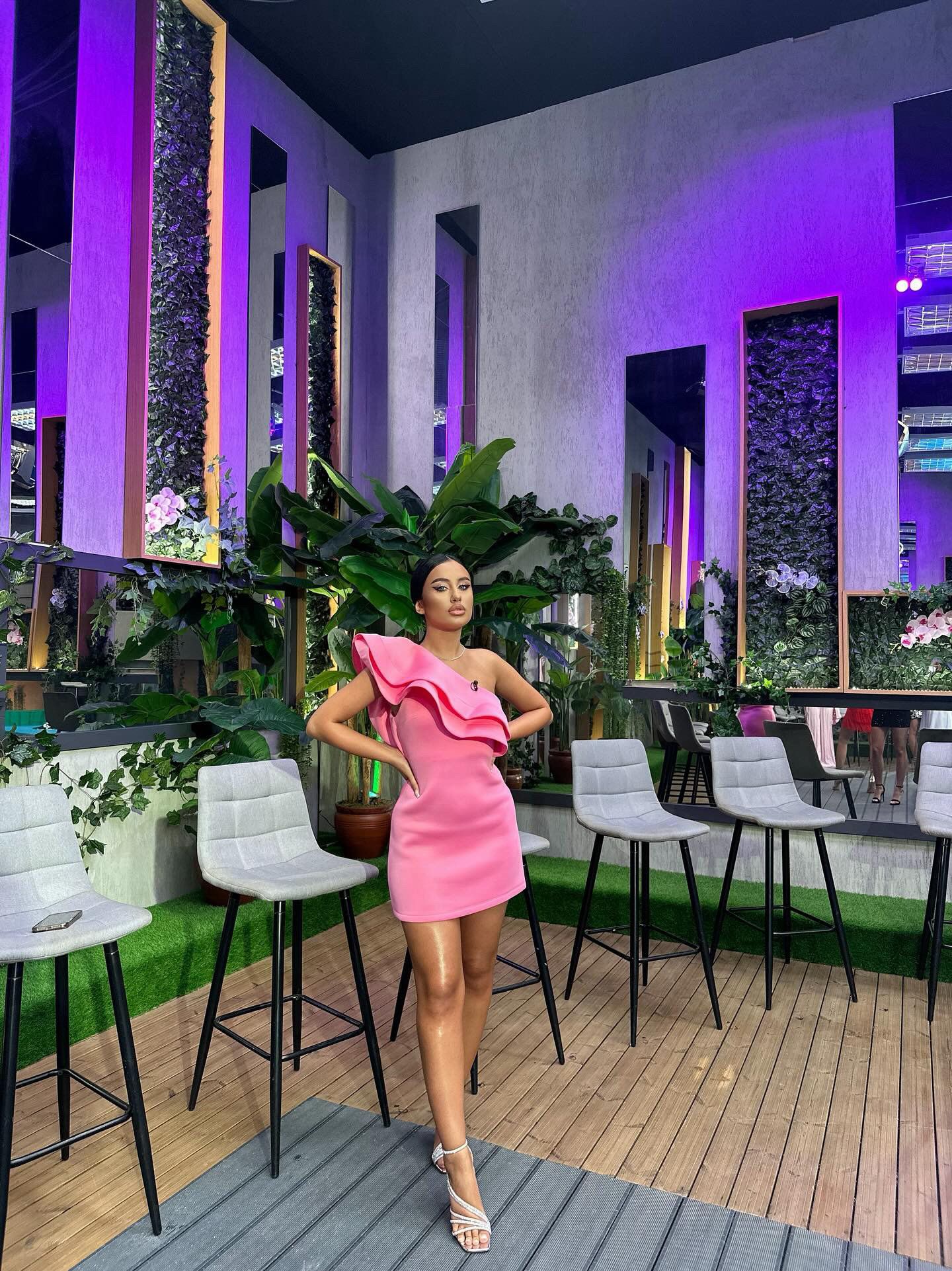 Rochie One Shoulder Pink Ruffle - imagine 2