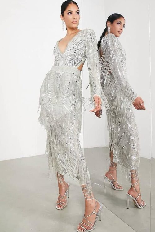 Rochie Silver Fringe Luxury