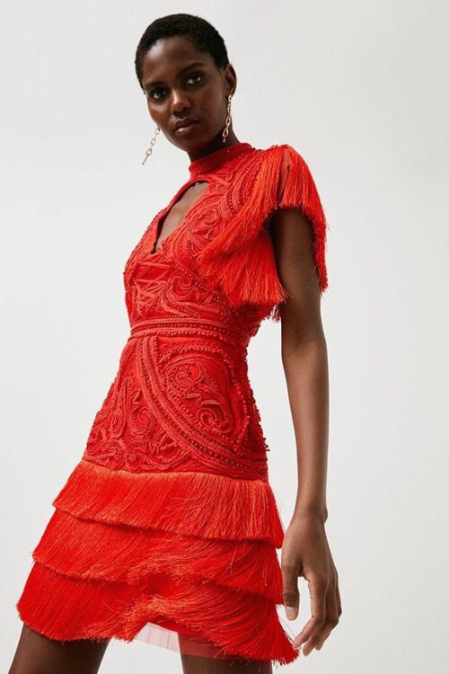 Rochie roșie Scarlet Fringe Couture