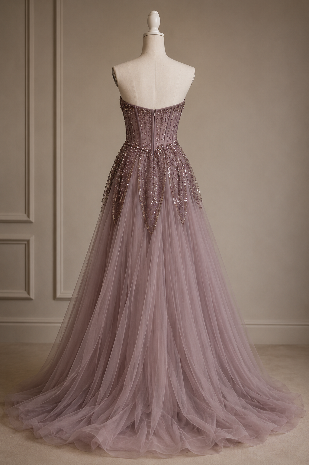 Rochie Prințesă Lila Pudrată cu Corset și Tull Luxury - imagine 5