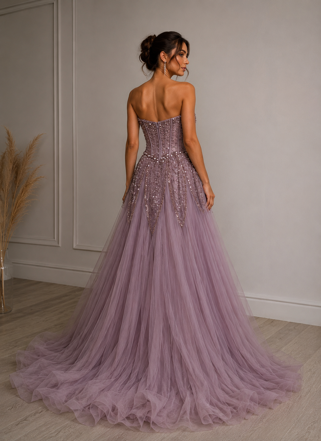 Rochie Prințesă Lila Pudrată cu Corset și Tull Luxury - imagine 4