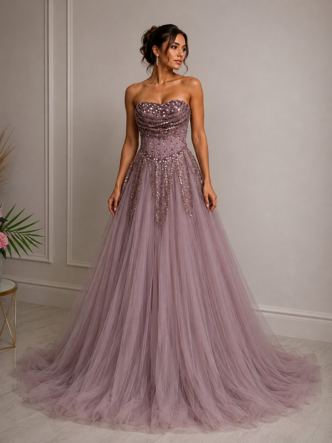 Rochie Prințesă Lila Pudrată cu Corset și Tull Luxury