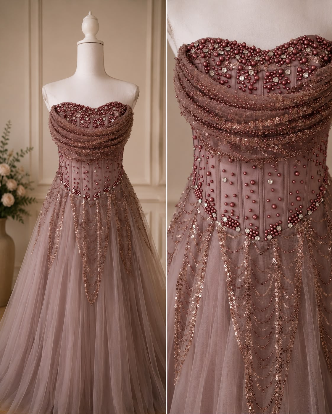 Rochie Prințesă Lila Pudrată cu Corset și Tull Luxury - imagine 2