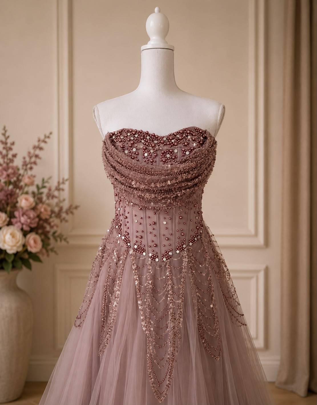 Rochie Prințesă Lila Pudrată cu Corset și Tull Luxury - imagine 3